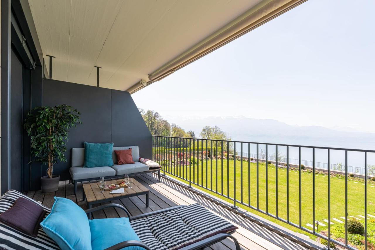 Les Terrasses De Lavaux 1 - Appartement De Luxe Avec Vue Panoramique Et Piscine Puidoux Екстериор снимка
